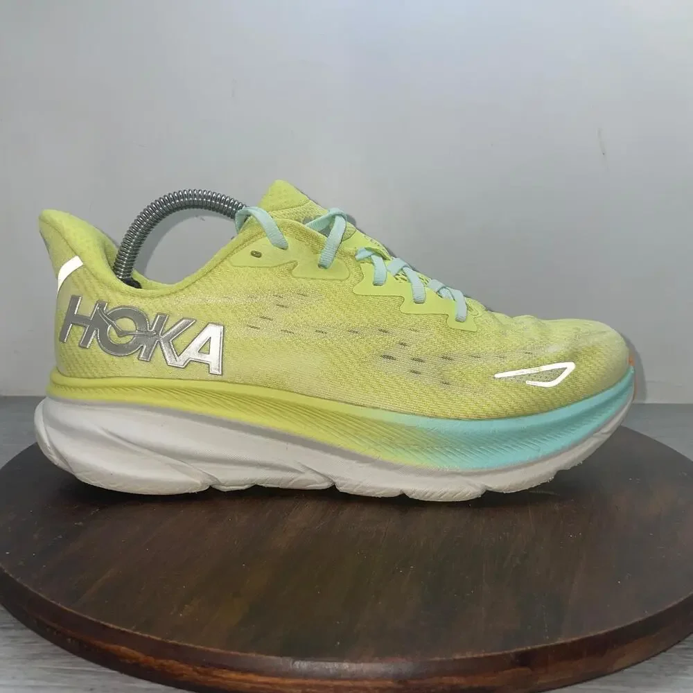 Hoka One One Clifton 9 Mens Size 10B Yellow Blue Walking Running Shoes Sneakers